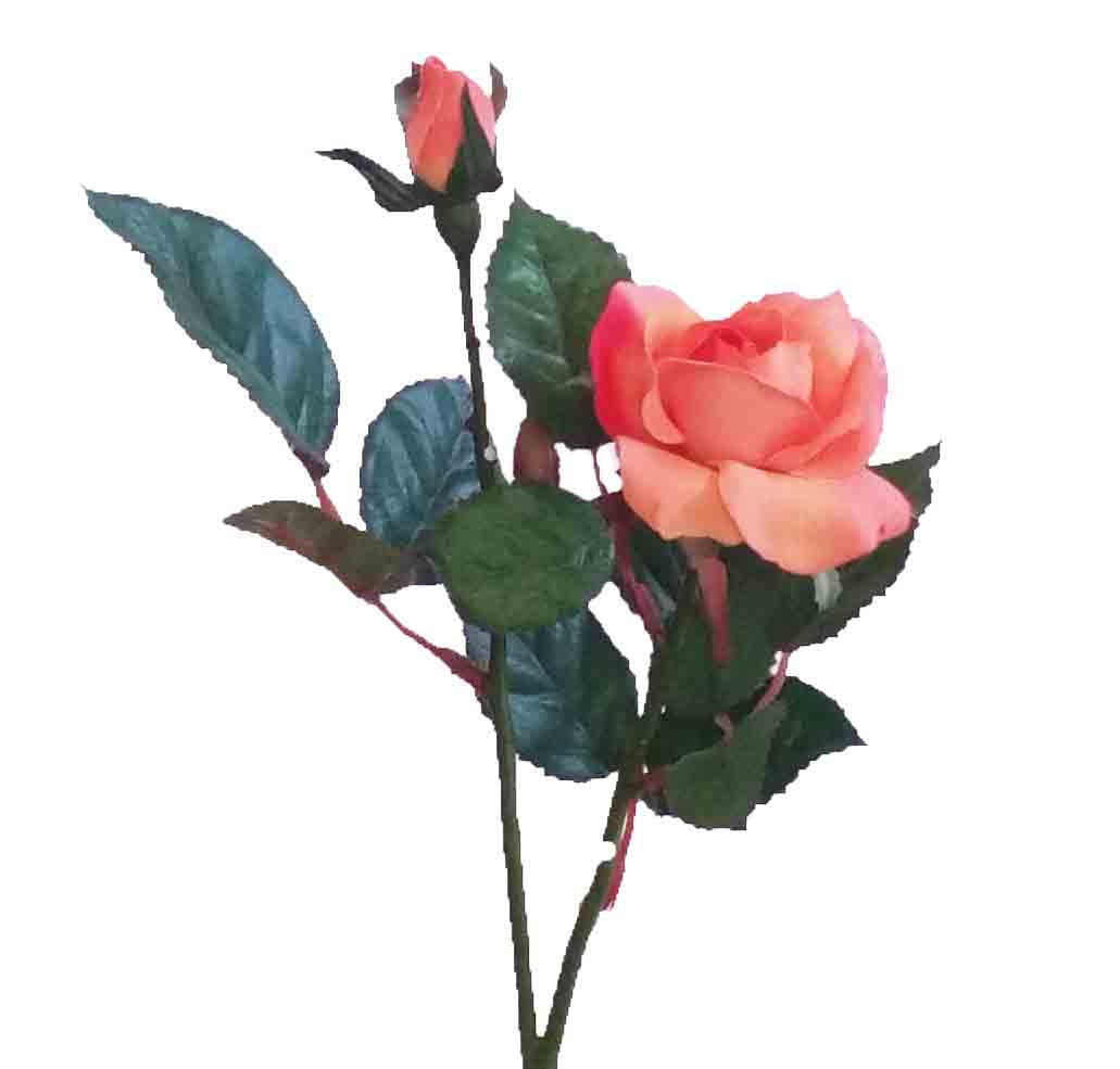R48 - 14" Coral Tea Rose with Bud - 1.75 ea, 1.50/12