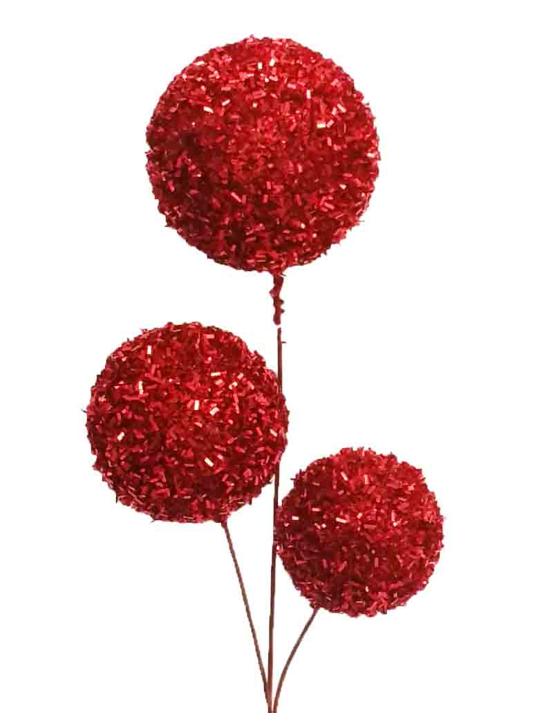 X20 - 27" Red Tinsel Ball Spray x 3 - 2.65 ea, 2.20/12