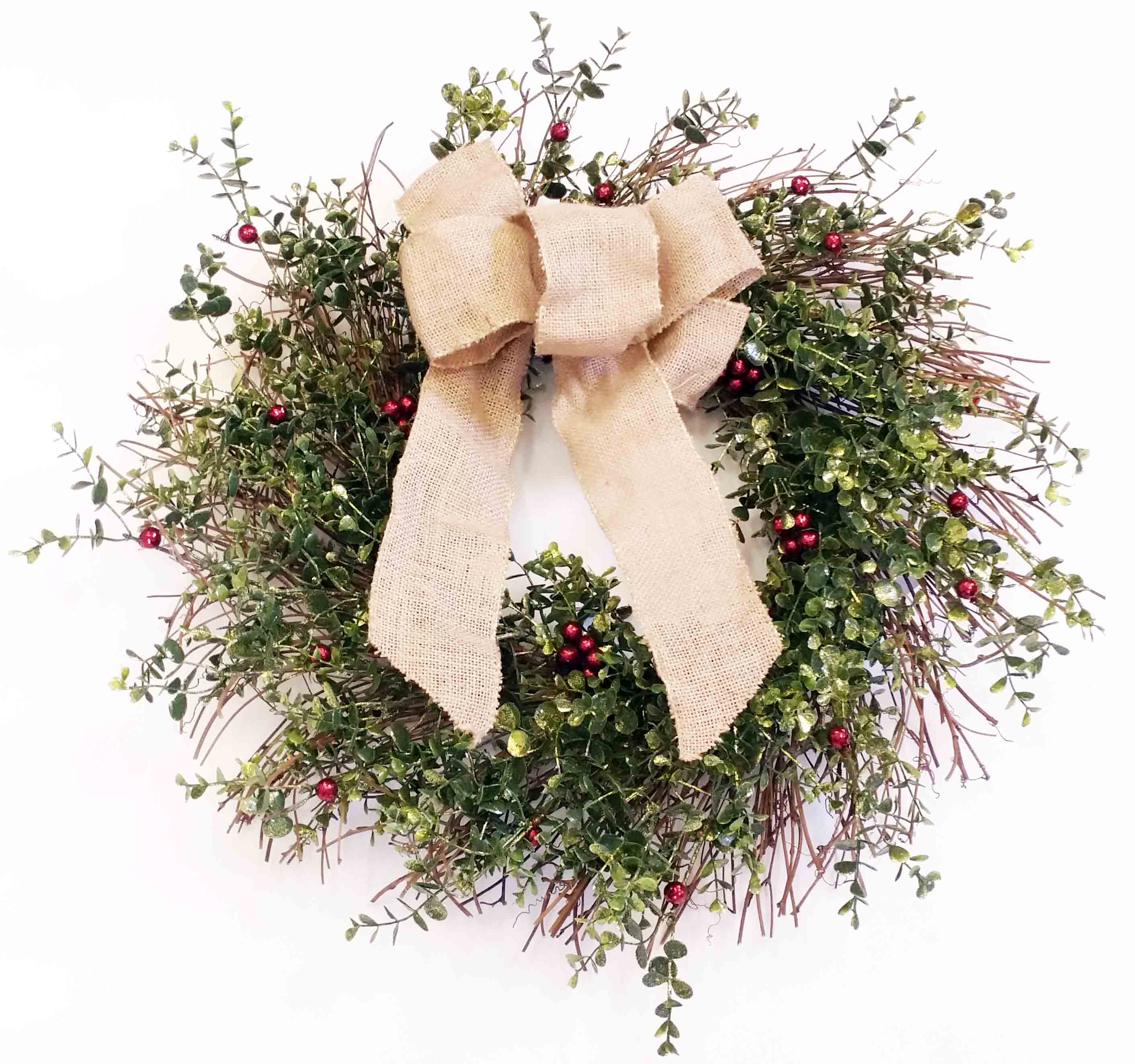 XW62 - 24" Glittered Euc/Berry Wreath - 24.95 ea
