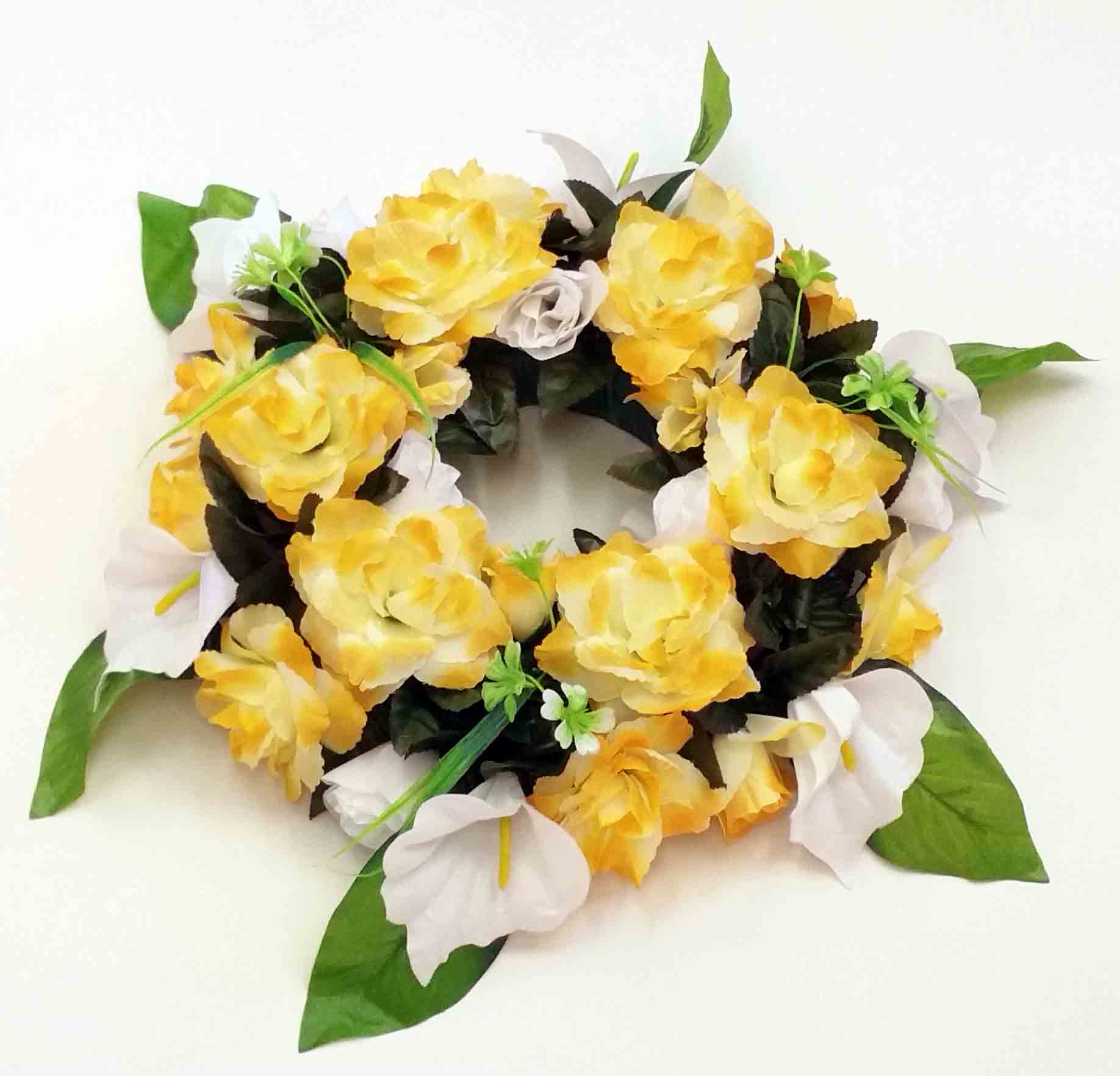 1716 - 16" Yellow/White Decorated Wreath - 19.95 ea