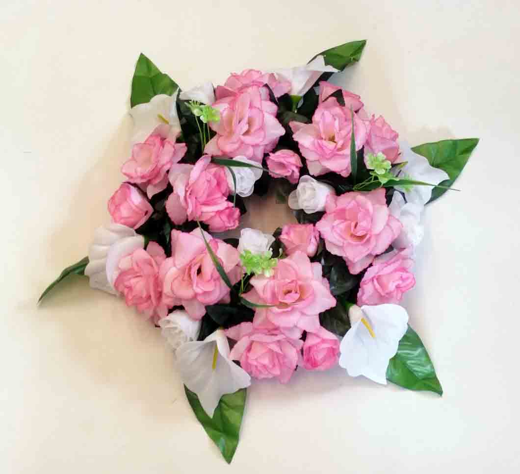1716 - 16" Pink/White Decorated Wreath - 19.95 ea