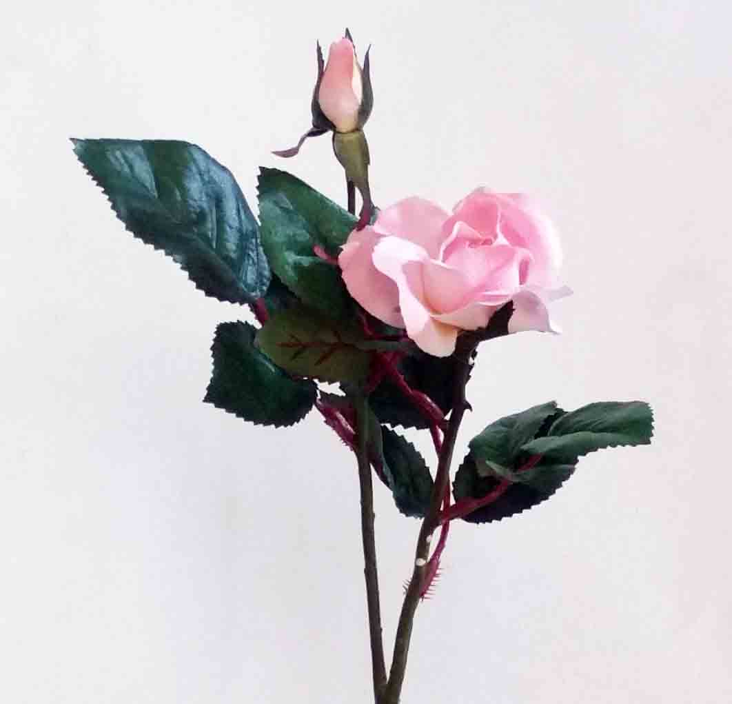 R48 - 14" Light Pink Tea Rose with Bud - 1.75 ea, 1.50/12