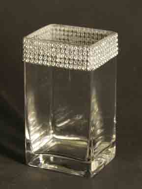 GL28 - 7.2" Square Vase with Beading - 7.50 ea, 6.95/24