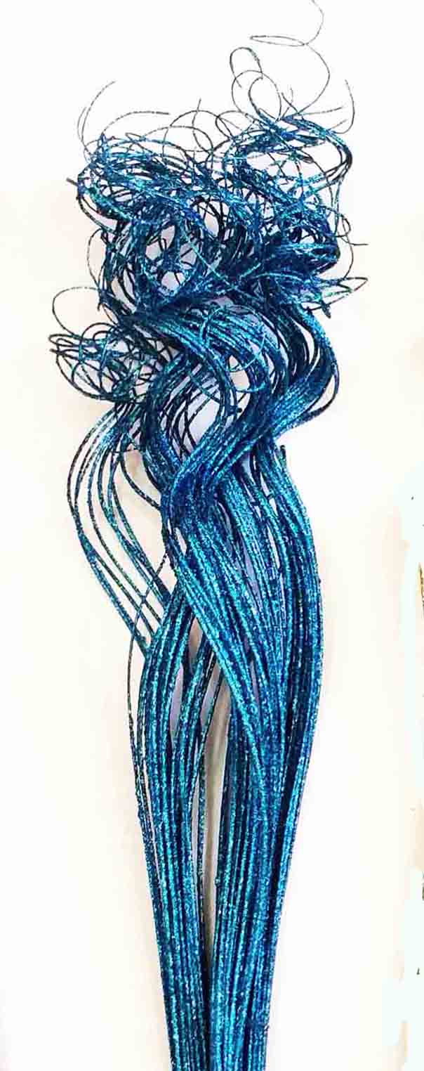 4114 - 28" Bright Blue Glittered Curly Ting Ting - 10.00 bunch