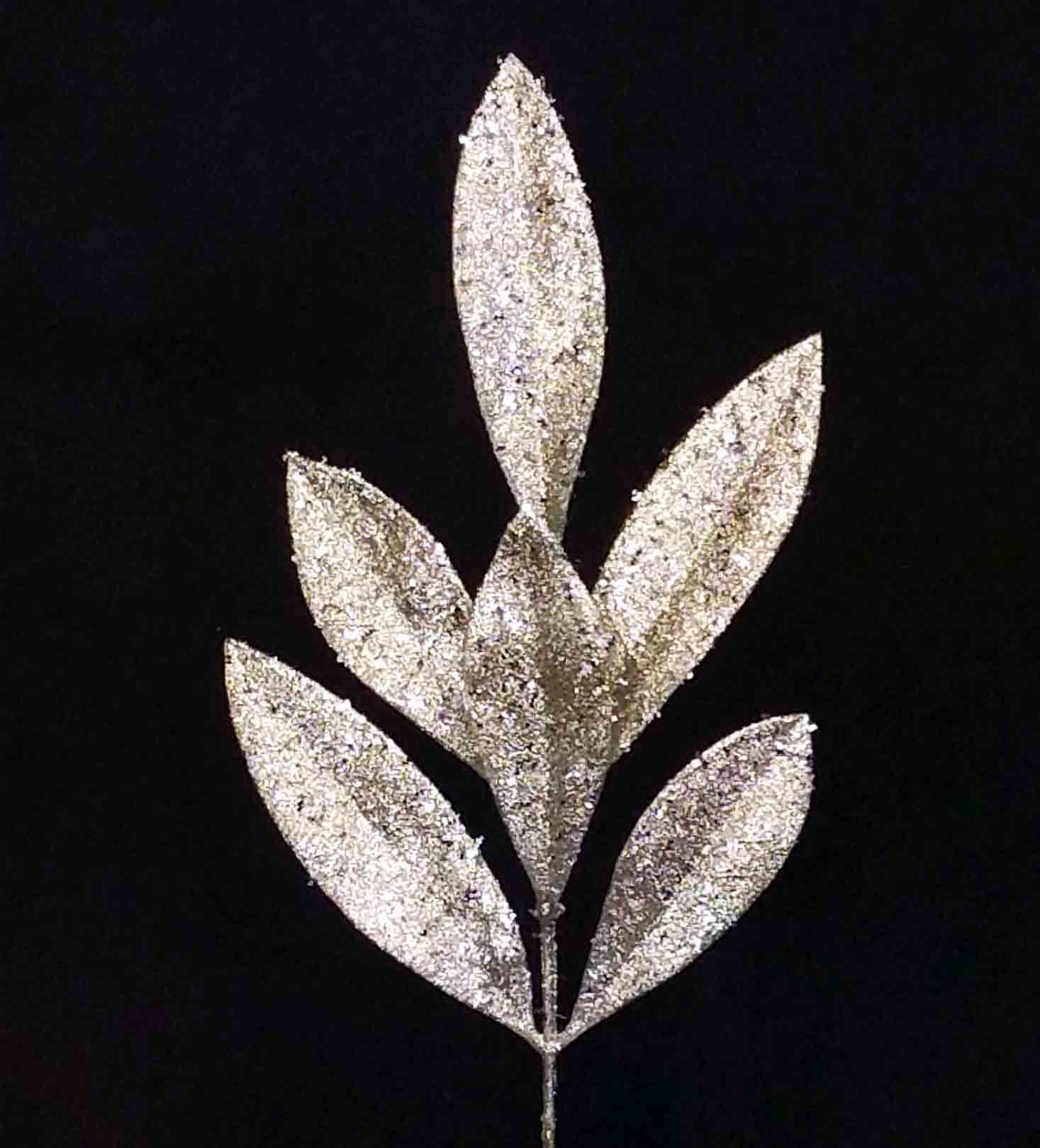 X802 - 12" Glittered Bay Leaf - .85 ea, .60/24