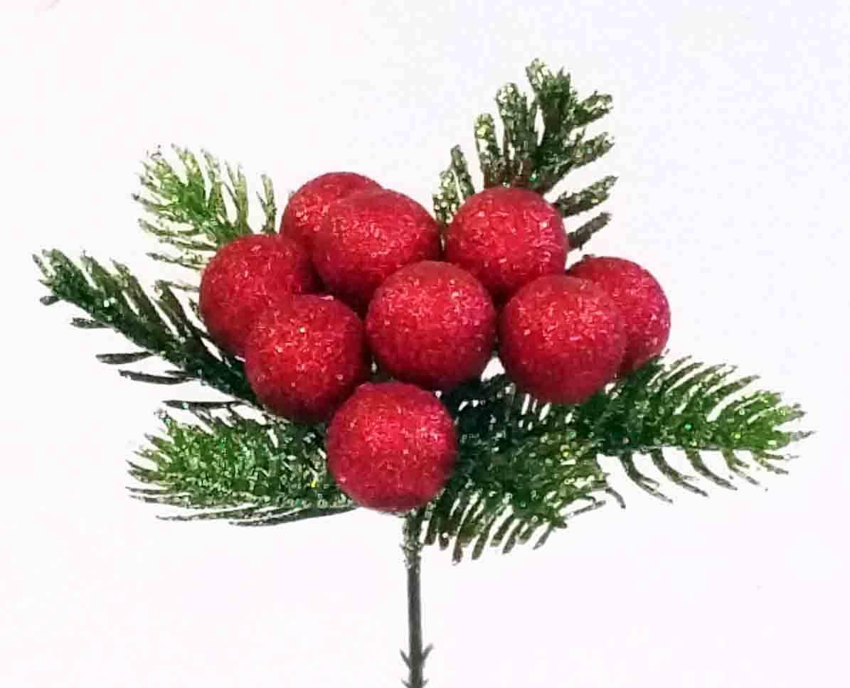 Christmas Floral Picks Red Berry Branches Green Leaves Spray Glitter -  China Christmas Decoration Picks and Red Berry Branches price