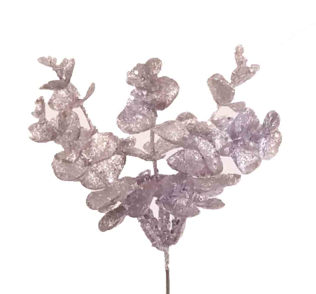 X243 - 7" Silver Glittered Eucalyptus Pick - 1.00 ea, .75/12