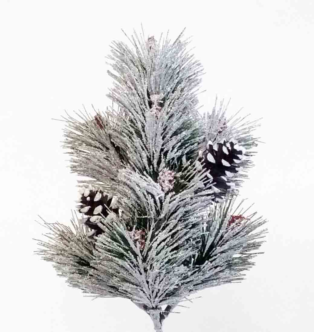 X169 - 16" Snow Pine Spray with Cones - 2.45 ea, 2.20/24