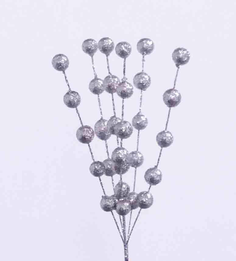 X474 - 10" Silver Glitter Berry Pick - 1.40 ea, 1.25/12