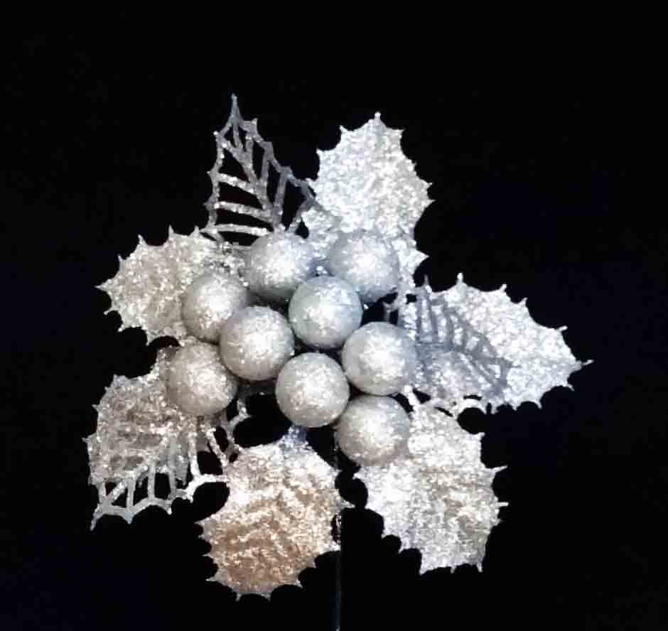 X005 - 6" Silver Glitter Ball Pick - 1.50 ea, 1.25/12