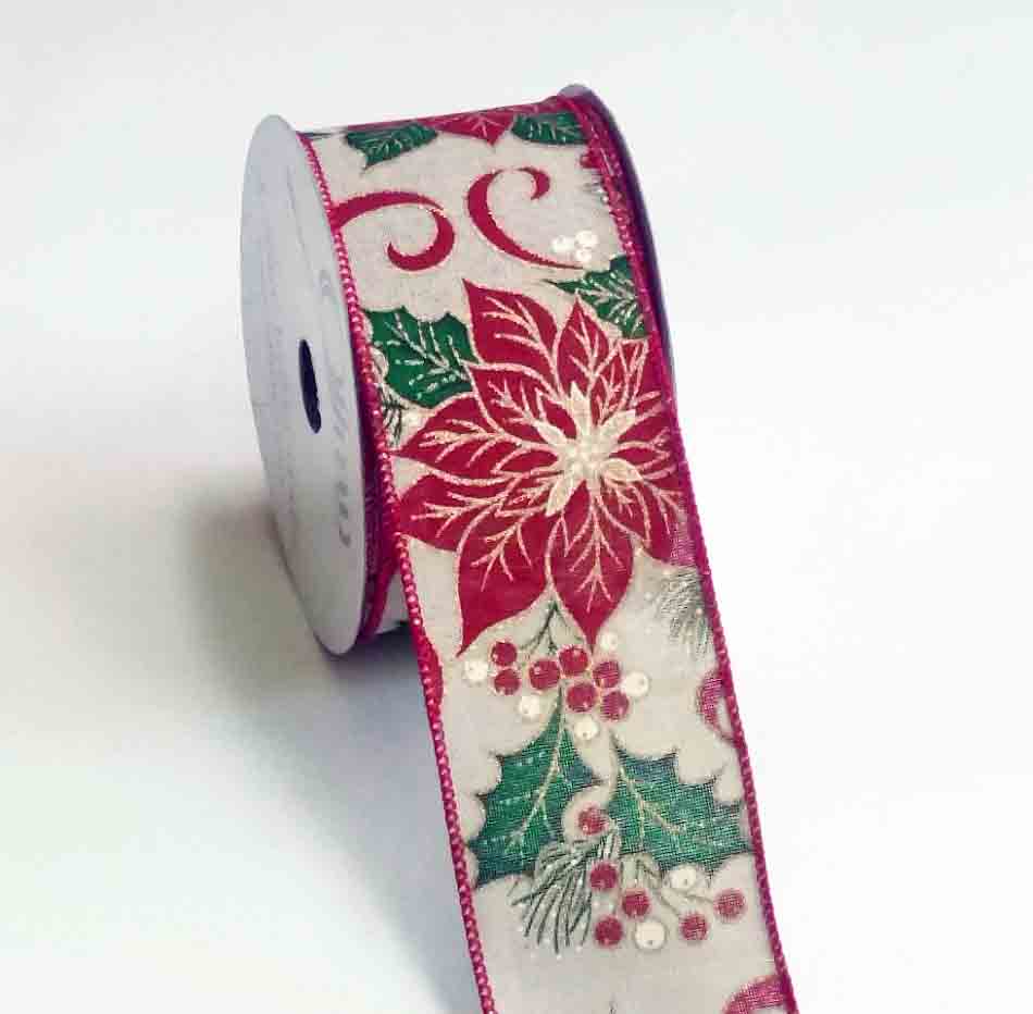 7428 - 2.5" x 10 yds Wired Prestige Poinsettia - 12.55 bolt