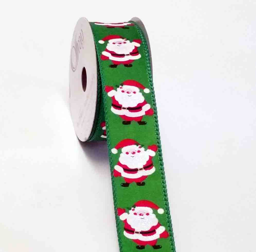 7403 - 1.5" x 10 yds Wired Santa on Green - 8.95 bolt