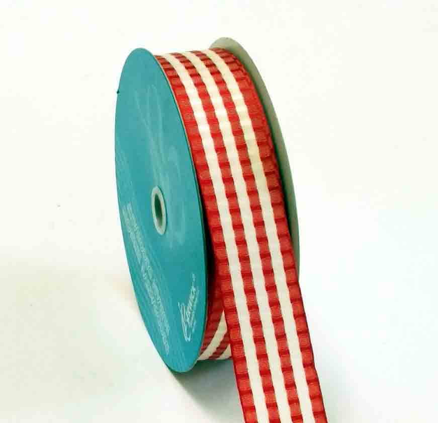 9050 - 1.5" x 50 yds Wired Red/White Thatched Ribbon - 15.65 bolt