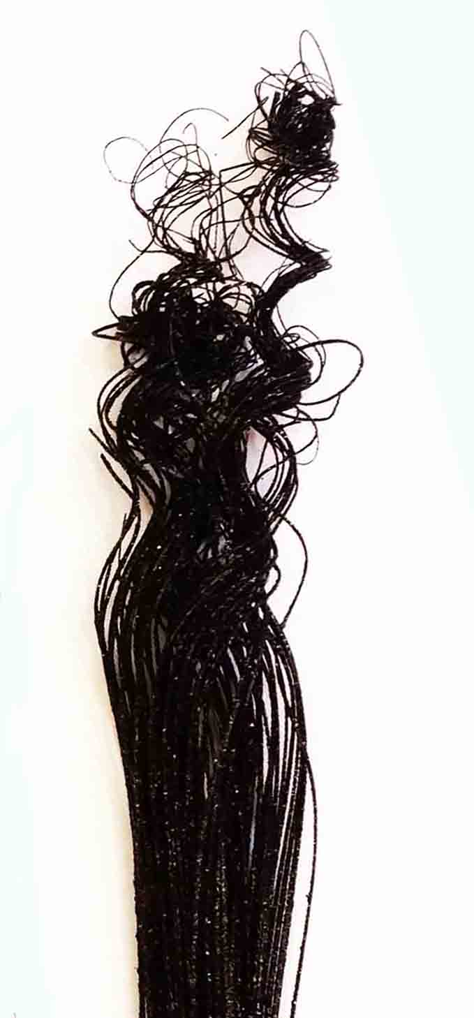 4114 - 28" Black Glittered Curly Ting Ting - 10.00 bunch