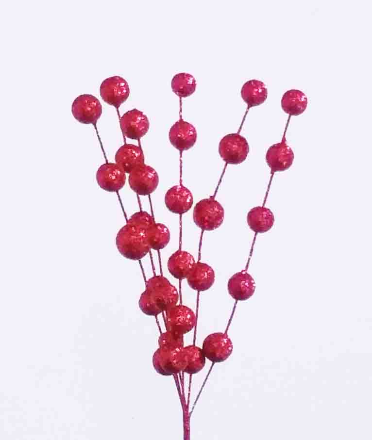 X474 - 10" Red Glitter Berry Pick - 1.40 ea, 1.25/12