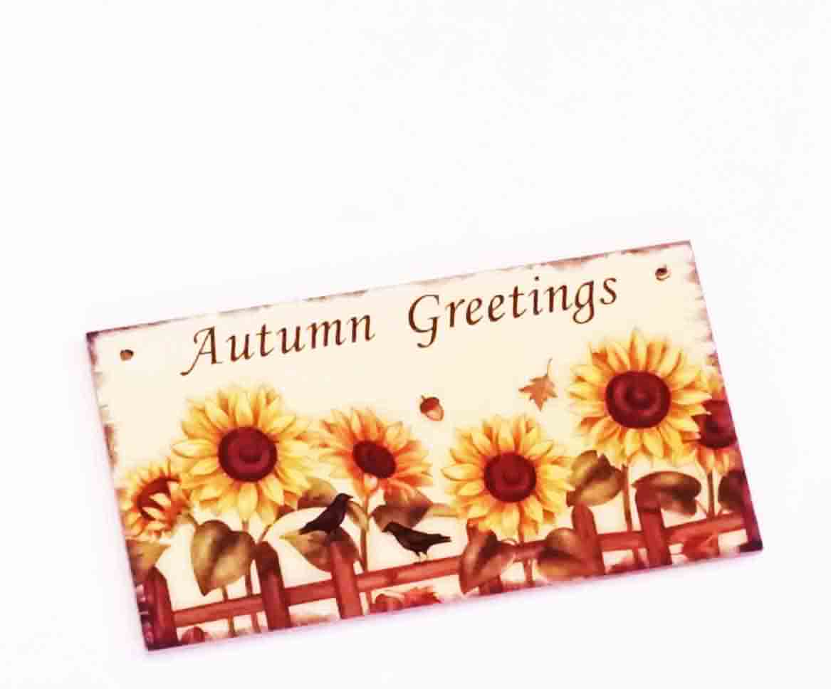 9137 - 4.25 x 8" "Autumn Greetings" Wood Sign - 3.95 ea