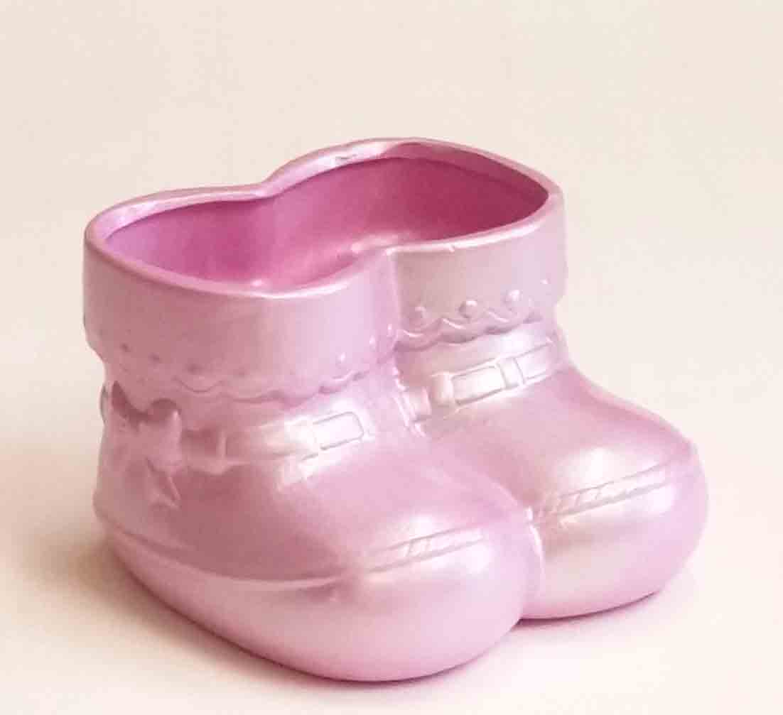 011 - 5.25" Pink Ceramic Baby Double Bootie - 3.40 ea, 2.95/12