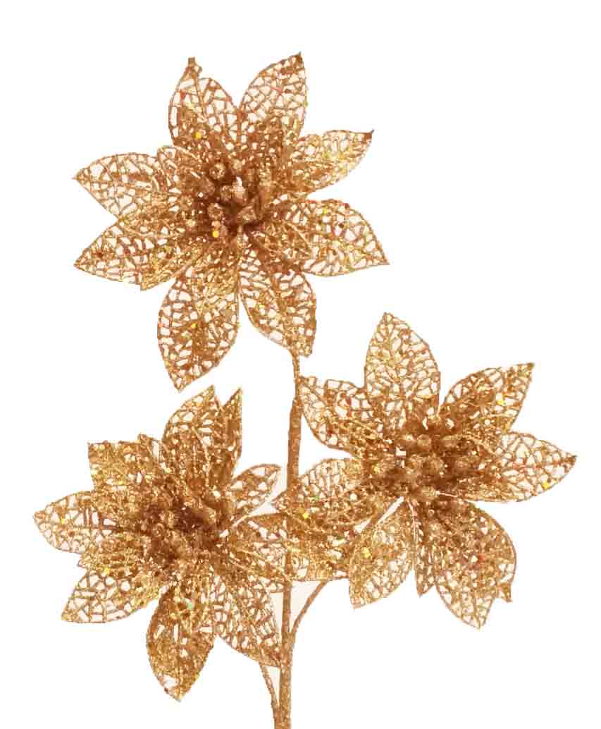 X26 - 26" Gold Poinsettia Spray x 3 - 2.60 ea, 2.40/12