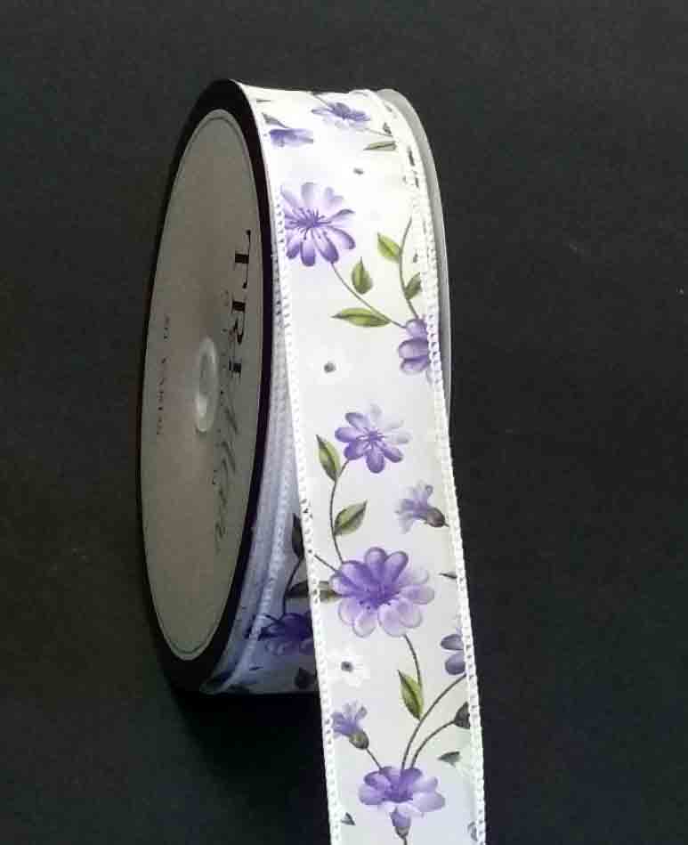 9132 - 1.5" x 50 yds Wired Purple Floral Ribbon - 14.95 bolt