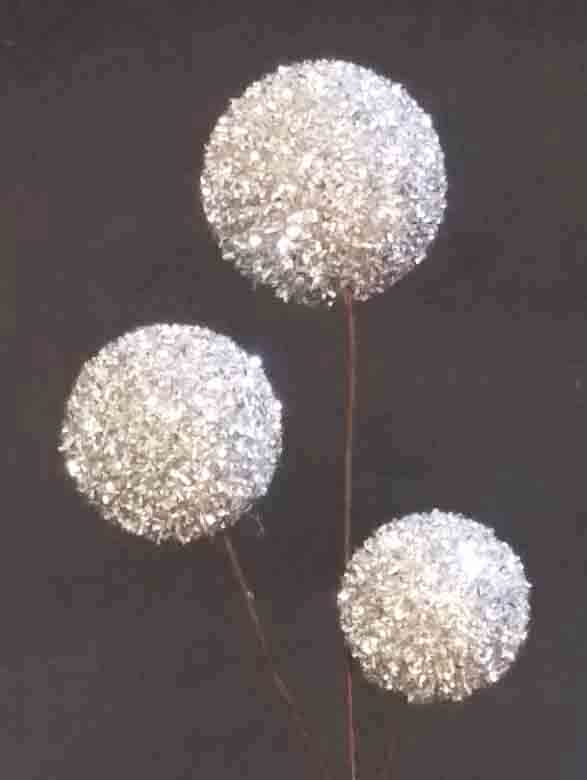 X20 - 27" Silver Tinsel Ball Spray x 3 - 2.65 ea, 2.20/12