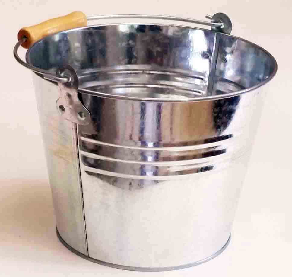 4446 - 9.5" Metal Pail with Wood Handle - 7.50 ea