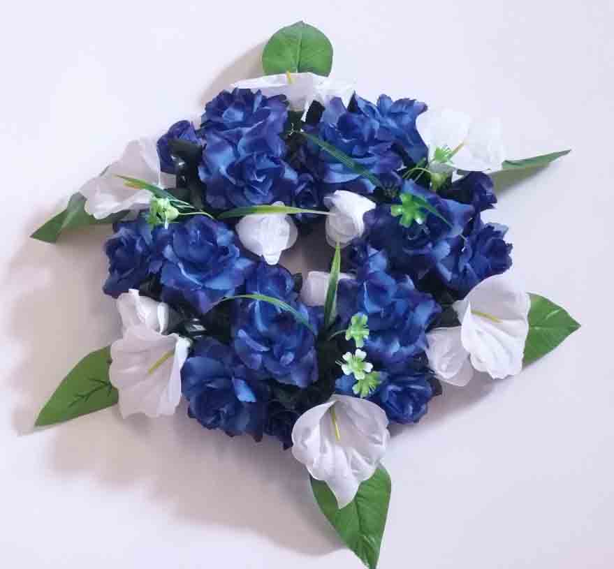 1716 - 16" Dark Blue/White Decorated Wreath - 19.95 ea