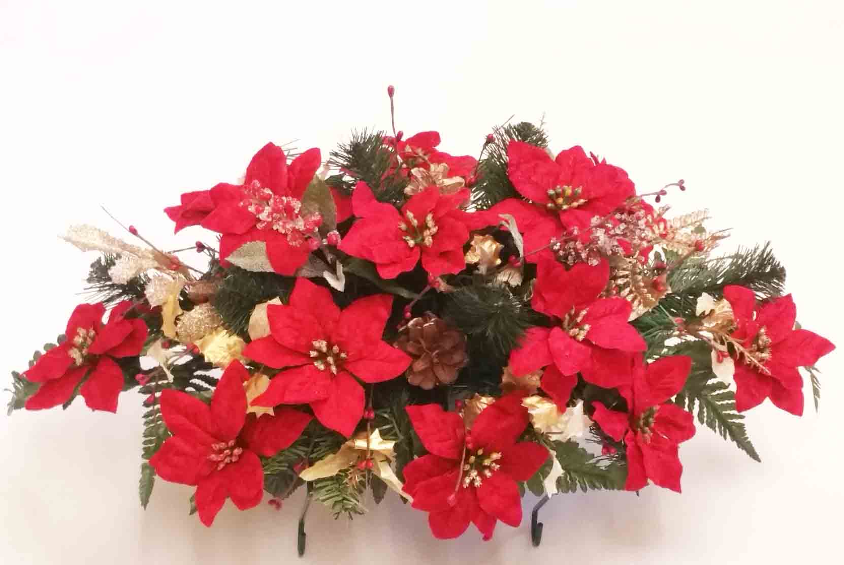 1129 - 24" Elegant Small Red Poinsettia Tombstone Saddle - 39.75 ea