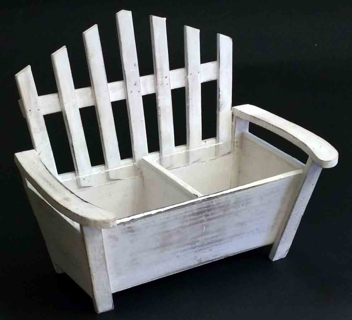W597 - 12.5" Wood Double Chair Planter - 6.95 ea, 6.50/4