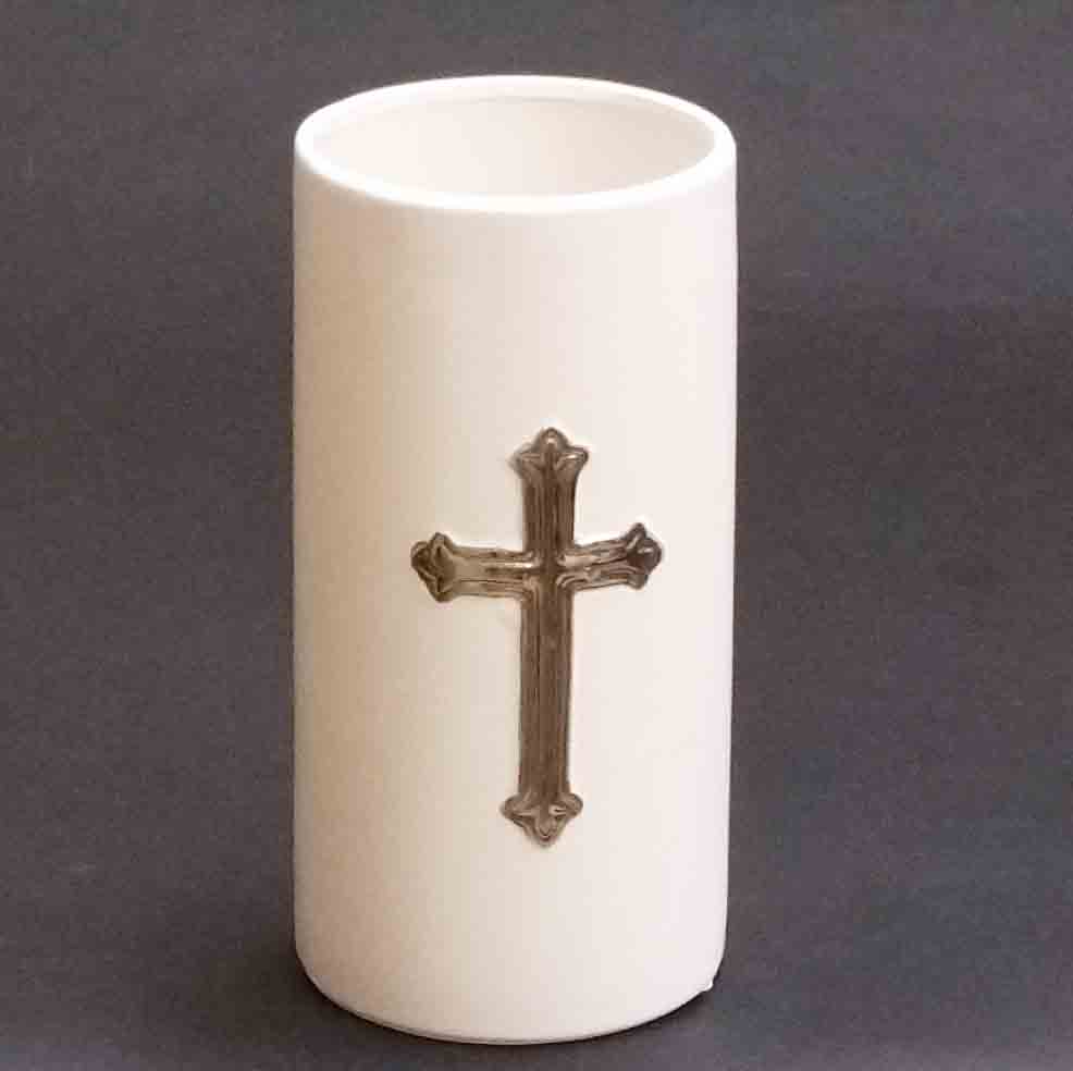 C6507 - 8" Ceramic Vase with Cross - 11.20 ea, 10.80/24