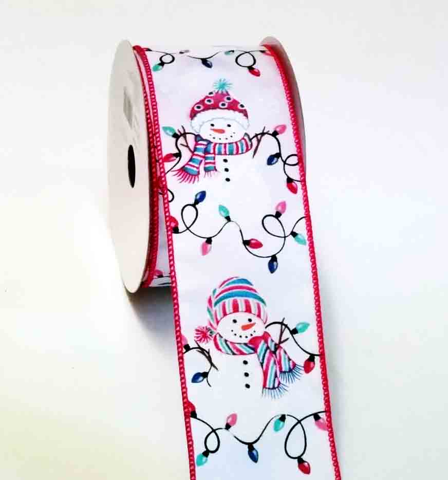 9904 - 2.5" x 10 yds Wired Snowman w/Xmas Lights - 14.25 bolt