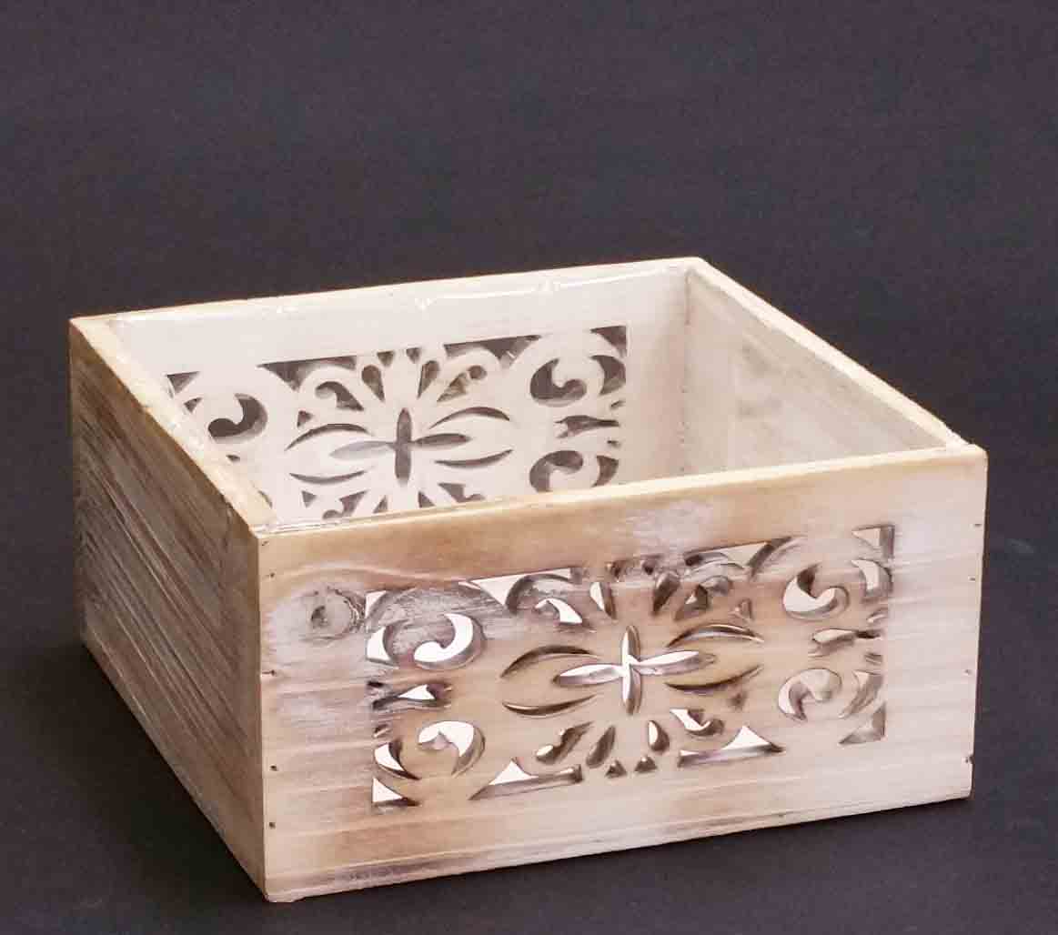 W143 - 7.5" Design Square Wood Box - 5.10 ea, 4.85/12