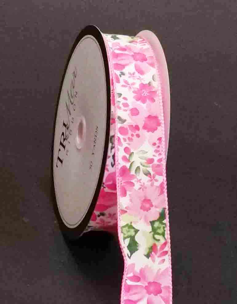 5322 - 1.5" x 50 yds - Wired Pink Field of Flowers Floral Ribbon - 12.25 bolt