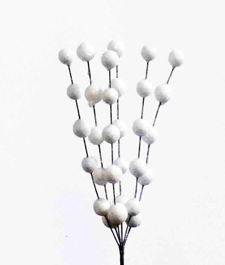X474 - 10" White Glitter Berry Pick - 1.40 ea, 1.25/12