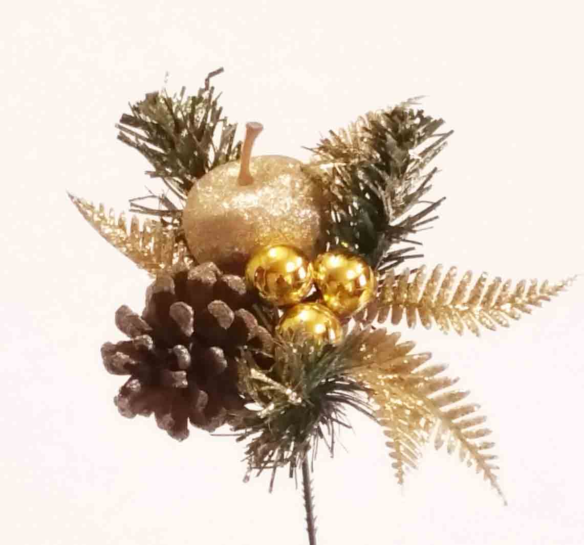 X567 - 8" Champagne Apple/Cone/Berry Pick with Fern - 1.30 ea, 1.05/12