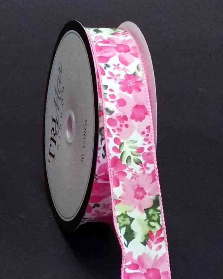 5322 - 1.5" x 50 yds Wired Lavender Field of Flowers Floral Ribbon - 12.25 bolt