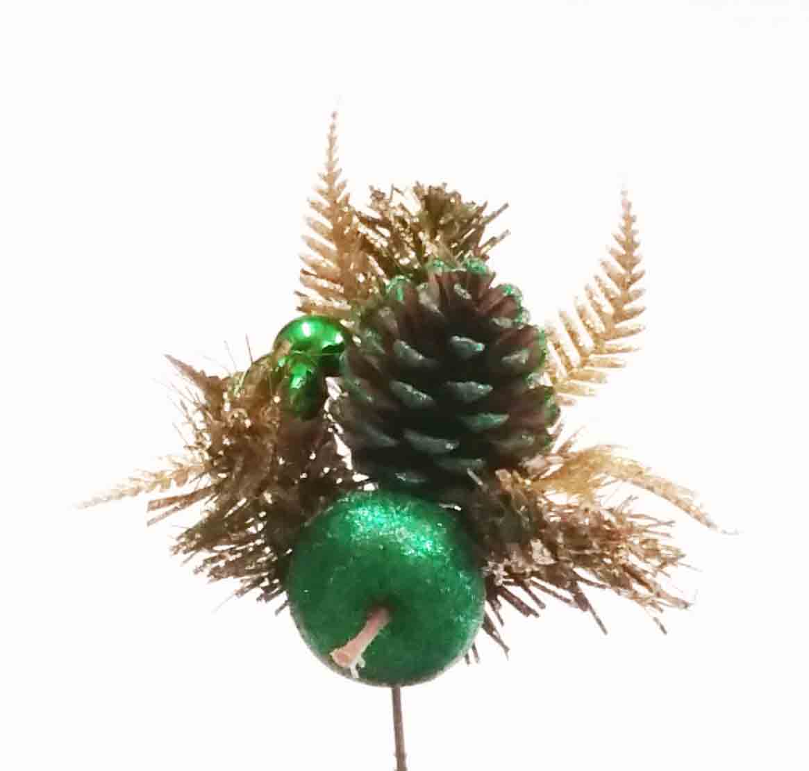 X567 - 8" Green Apple/Cone/Berry Pick with Fern - 1.30 ea, 1.05/12