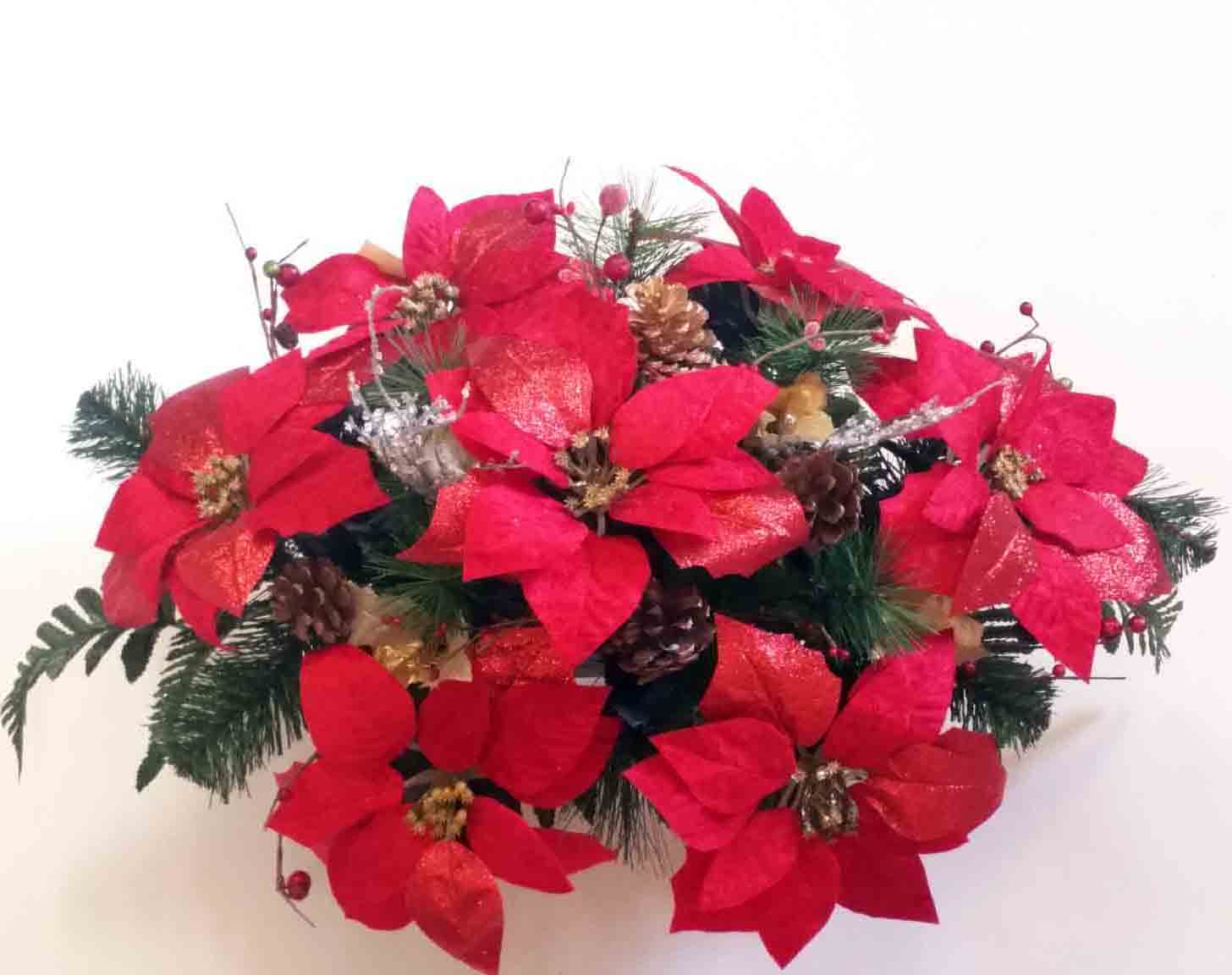 1129 - 24" Elegant Red Poinsettia Tombstone Saddle - 39.75 ea