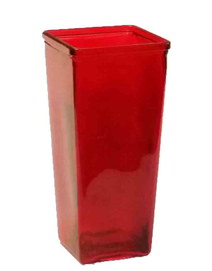 GC030 - 9" Red Tapered Square Vase - 5.05 ea, 4.75/12