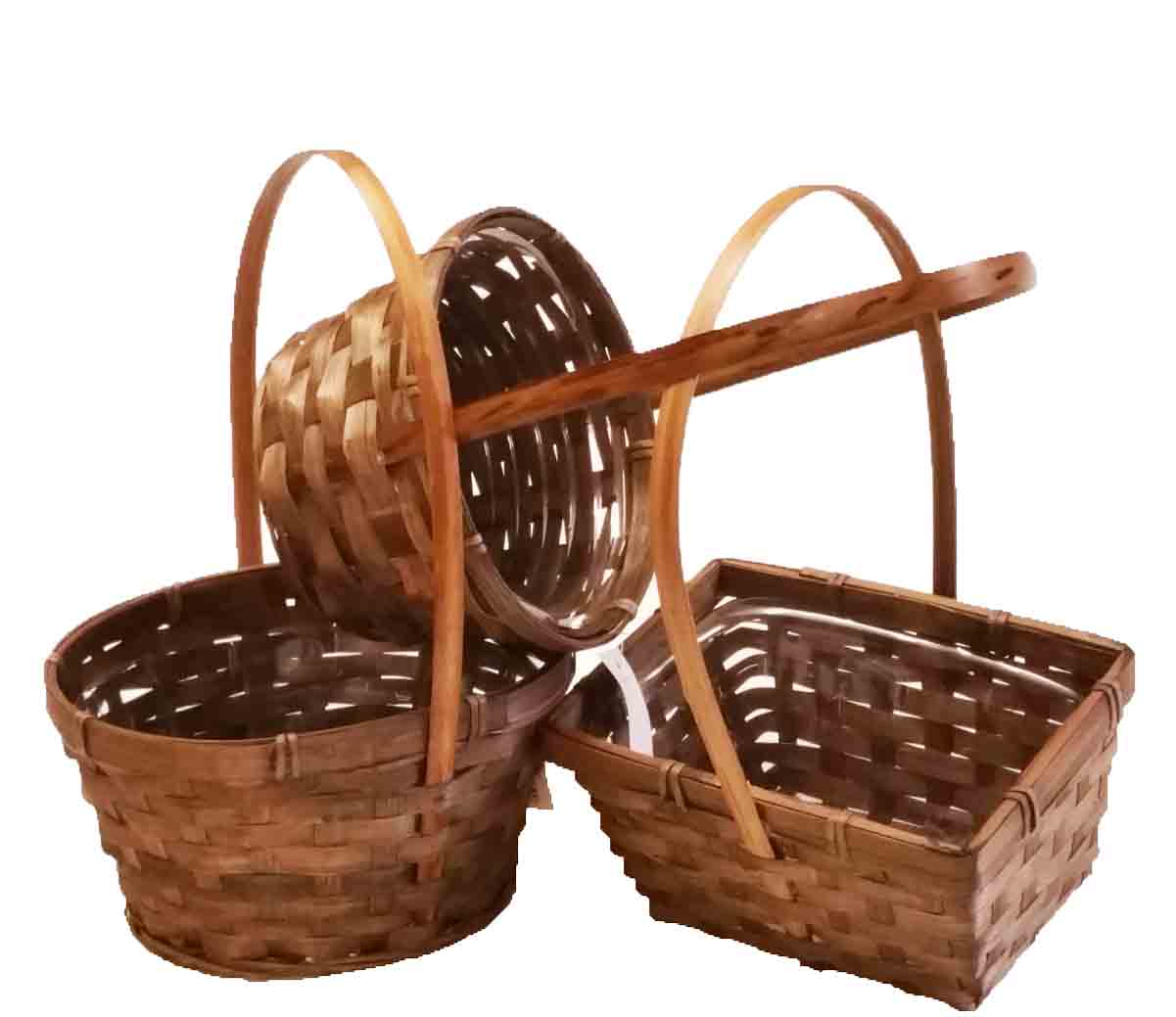 4101 - Brown Bamboo Baskets w/Liners - 4.25 ea, 3.85/72