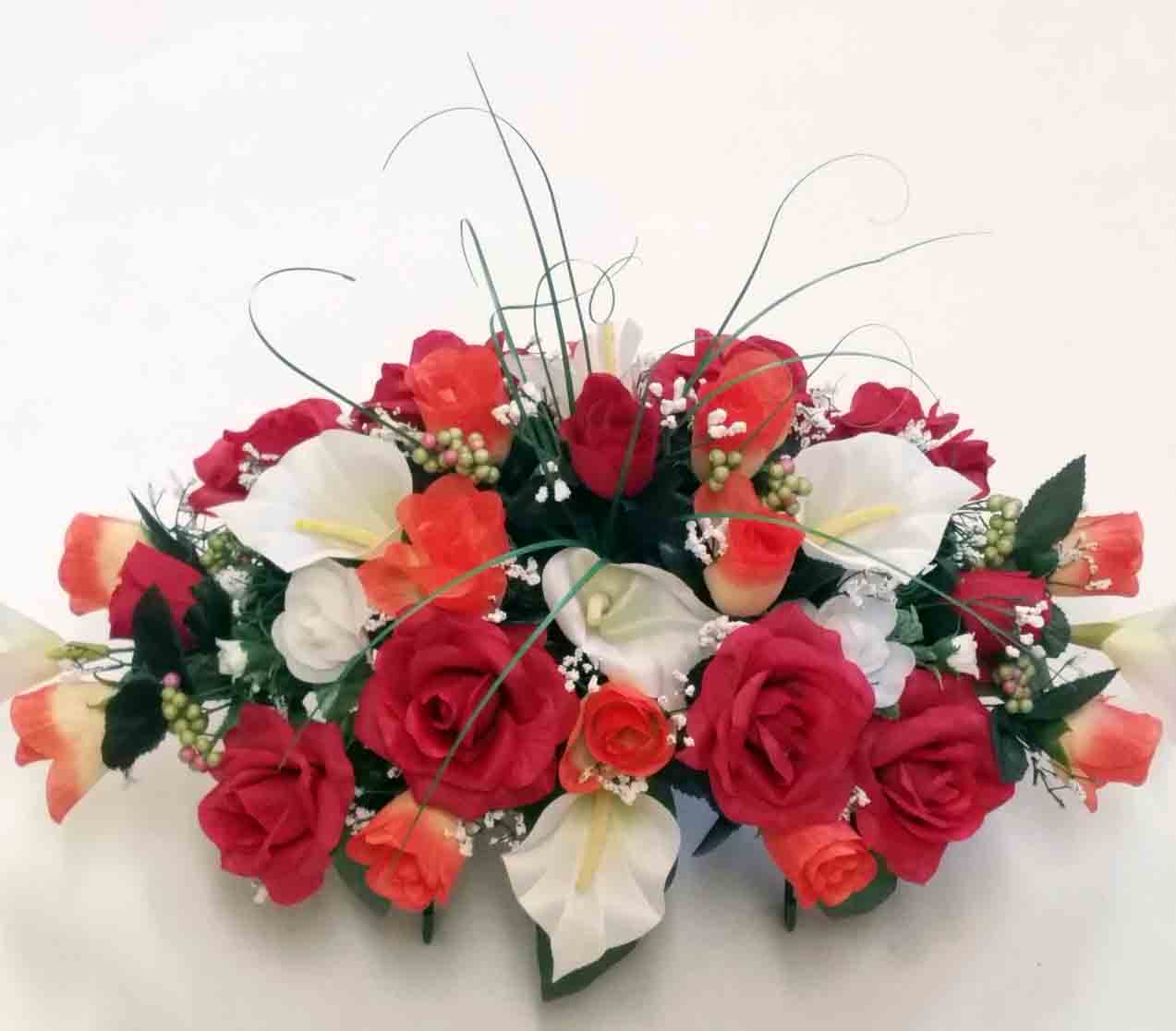 1129 - 24" Elegant Red/Orange/Ivory Tombstone Saddle - 39.75 ea