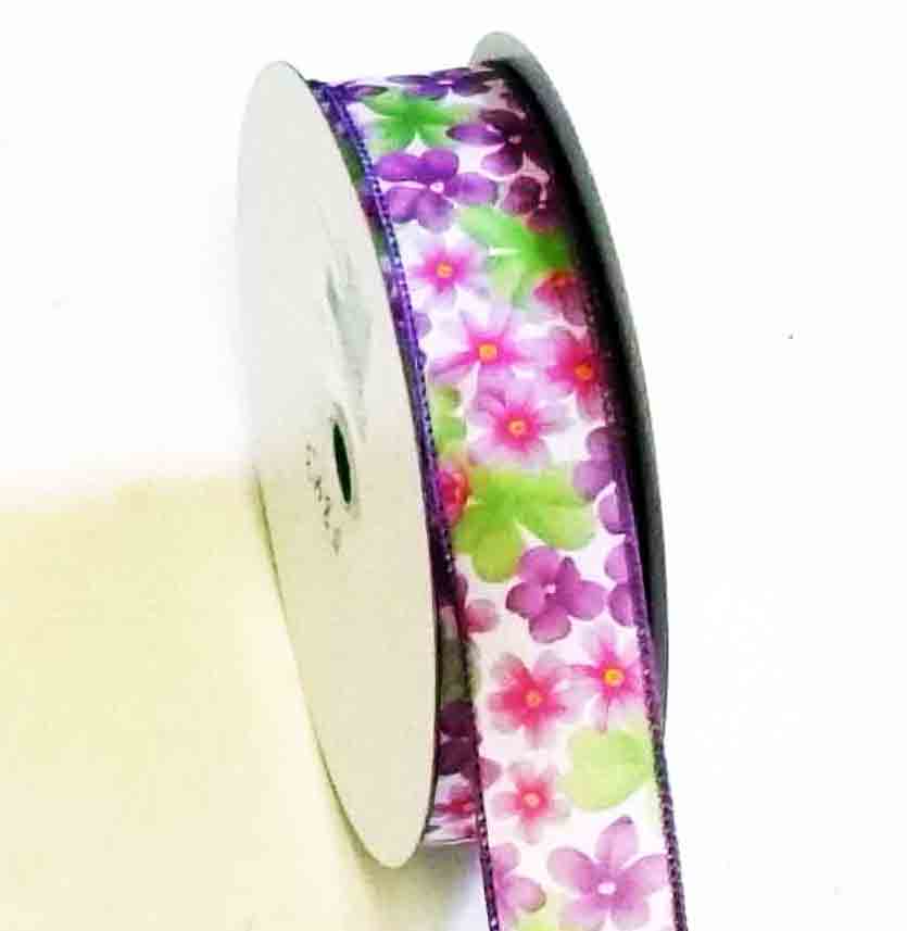 5843 - 1.5" x 50 yds Wired Purple DWI Floral - 17.75 bolt