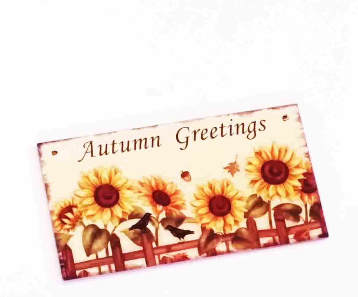 9137 - 4.25 x 8" "Autumn Greetings" Wood Sign - 4.75 ea