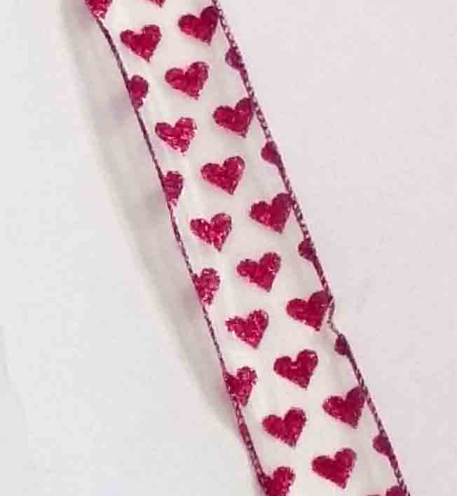 2230 - 1.5" x 50 yds Sheer Wired Glitter Hearts - 19.55 ea