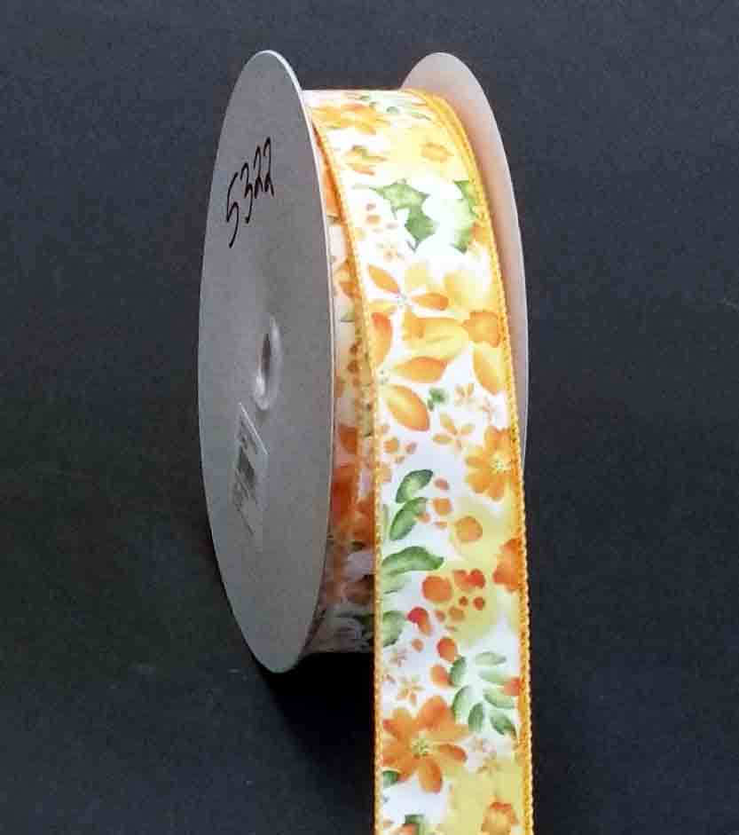 5322 - 1.5" x 50 yds Wired Yellow Field of Flowers Floral Ribbon - 12.25 bolt