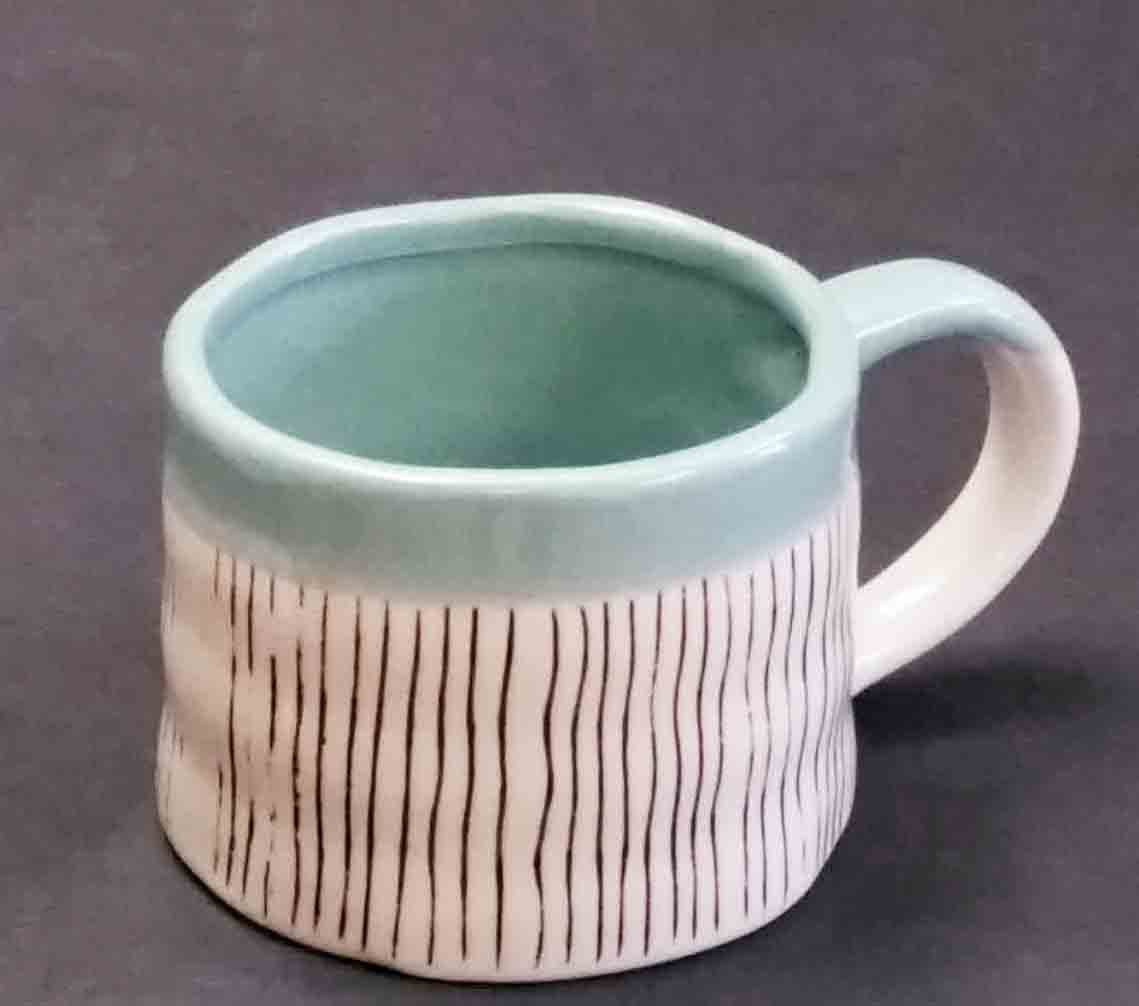 1272 - 3.5" Pearl/Blue Ceramic Mug - 3.45 ea, 3.15/6