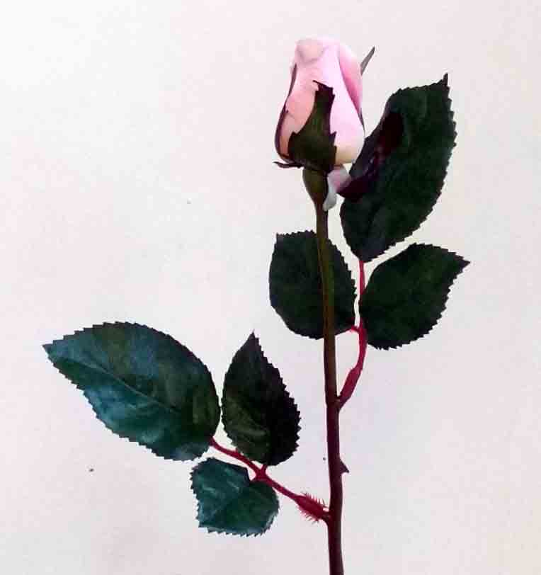R1 - 14" Light Pink Rose Bud Stem - 1.25 ea, 1.05/12