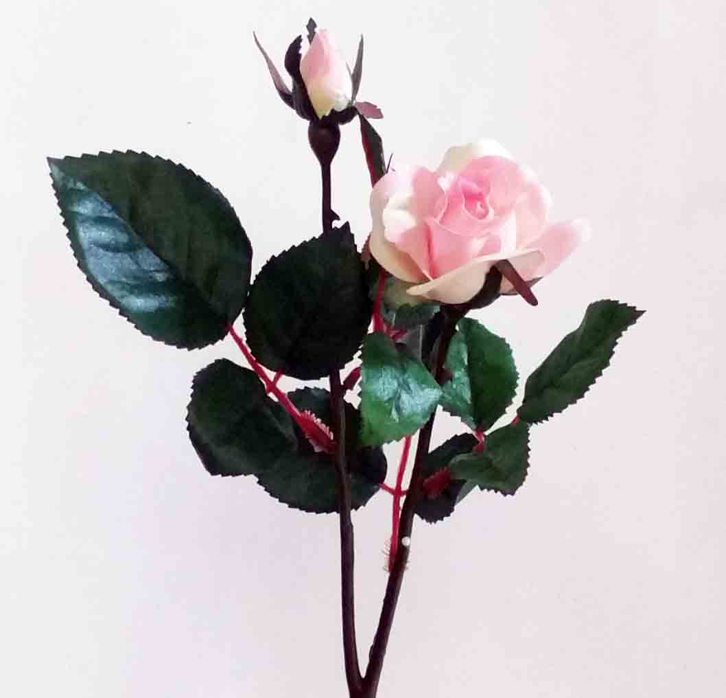 R48 - 14" Pink/Cream Tea Rose with Bud - 1.75 ea, 1.50/12