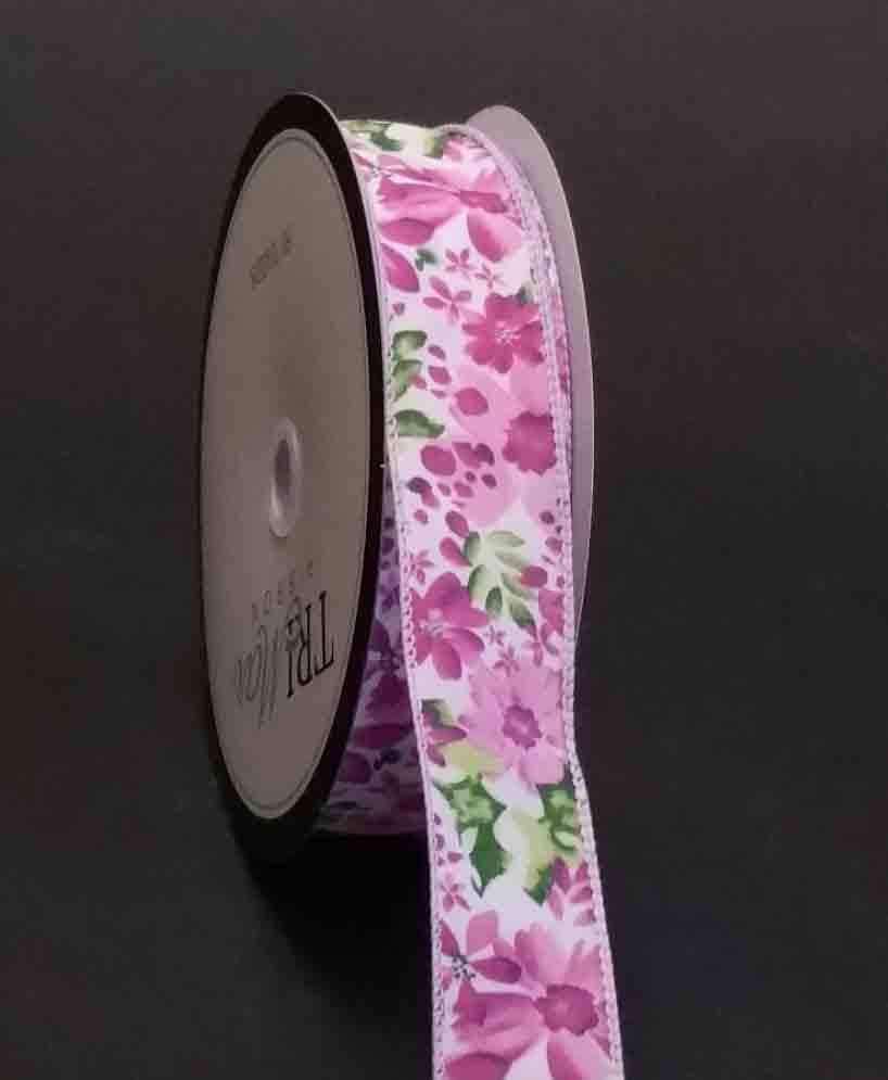 5322 - 1.5" x 50 yds Wired Lavender Field of Flowers Floral Ribbon - 12.25 bolt