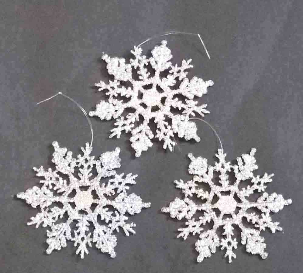 X209 - 4" Silver Glitter Snowflake - .65 ea, .45/36